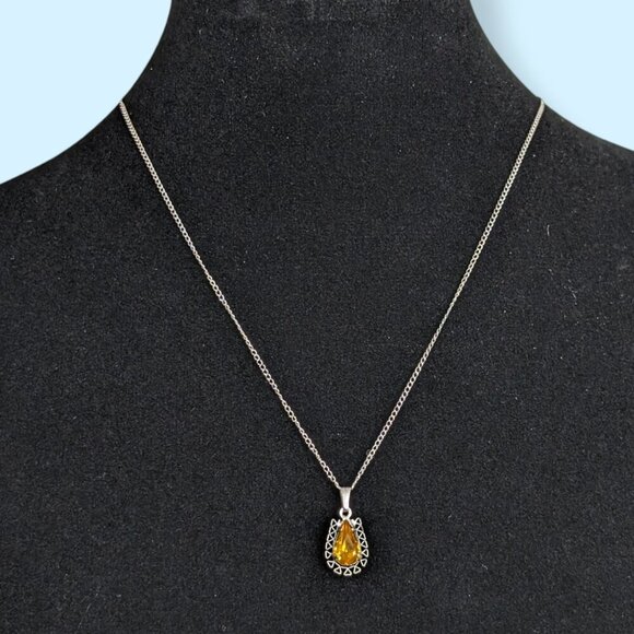 Vintage Sterling Orange Rhinestone Necklace - Picture 1 of 5